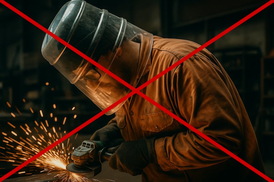 Jak nie powinna wyglądać przyłbica ochronna Przyłbica nieochronna